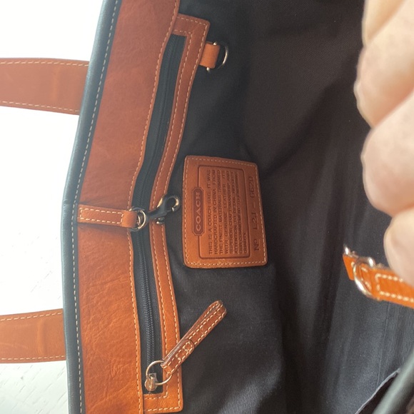 Coach Navy fabric and leather hand bag - Picture 9 of 16